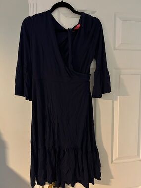 Lilly Pulitzer Navy Wrap Midi Dress with Ruffle Sleeves